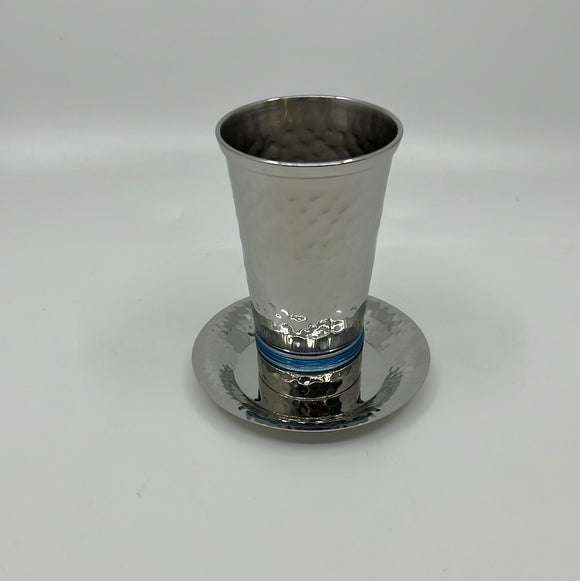 Rings Kiddush Cup and Dish by Yair Emanuel CUG-2 Blue