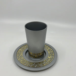 Kiddush Cup and Dish by Yair Emanuel CUJ-1 grey