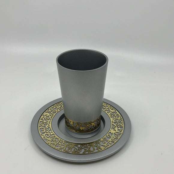 Kiddush Cup and Dish by Yair Emanuel CUJ-1 grey