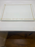 Glass Challah Board with Chain Design Embroidered Leatherette - Gold - Medium CBL-CHN - Elegant Sterling 