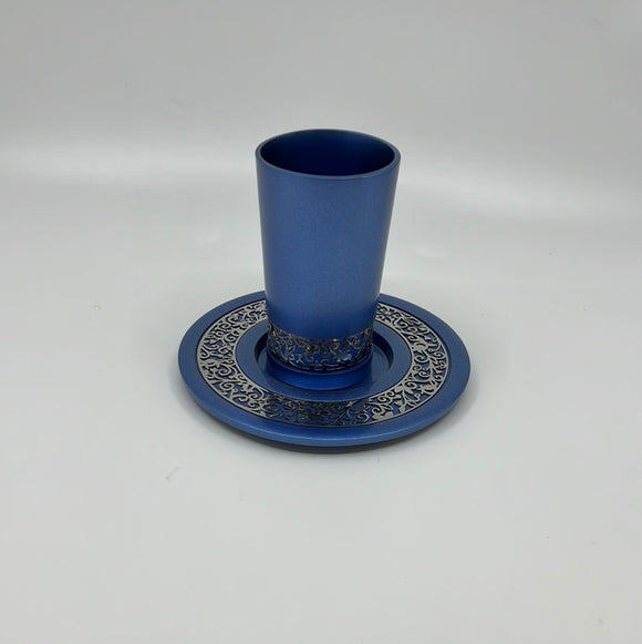 Kiddush Cup and Dish by Yair Emanuel CUJ-3 Blue