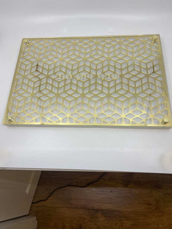 Glass & Mirror Style JCBLC-GD Laser Cut Challah Tray