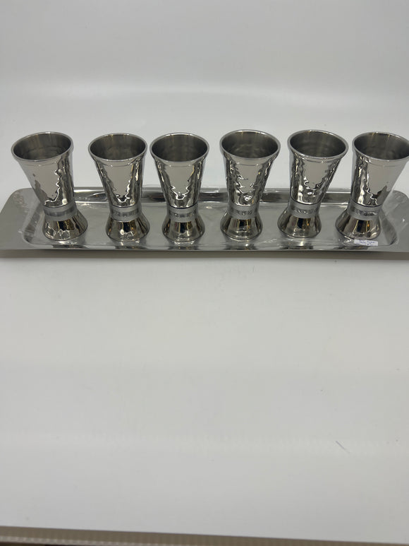 Kiddush / Liquor Cups Cordial Set By Emanuel Hammered  on small base Black YEGF-3
