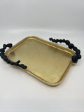 11.25"L Gold Rectangular Tray With Black Pebble Design VT 4975