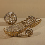 Reticolo Oval Gold Metal Footed Tray - Elegant Sterling 