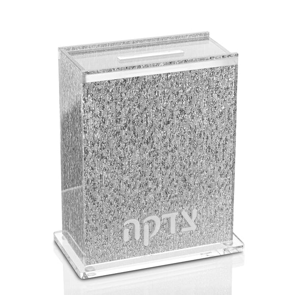 Tzedakah Box - Silver Shimmer & Lucite - Elegant Sterling 