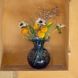 Hibiscus Glass Cobalt Tortoiseshell Small Fluted Vase 8581 CT - Elegant Sterling 