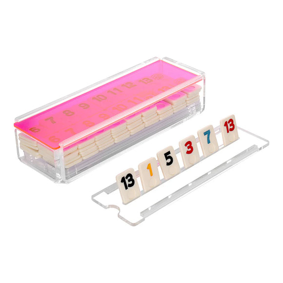 Lucite Rummy Tile Game - Hot Pink