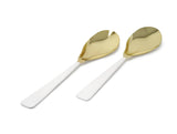 Set Of 2 Gold Salad Servers With White Handles VSS 4818 - Elegant Sterling 