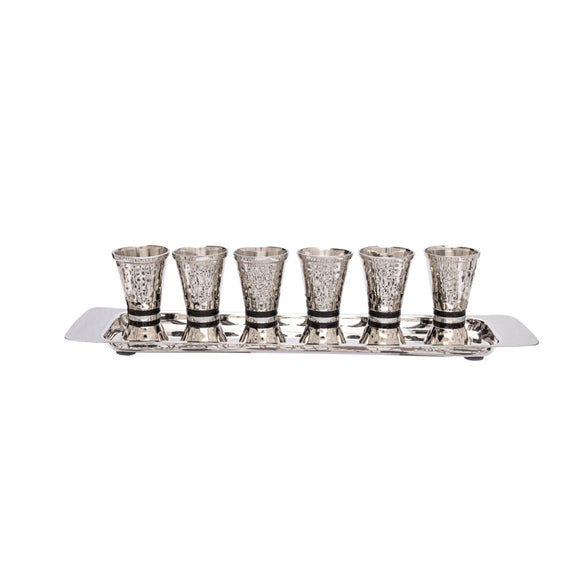 Kiddush / Liquor Cups Cordial Set By Emanuel Hammered  on small base Black YEGF-4