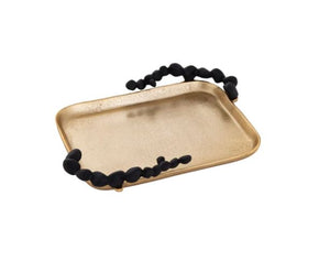 11.25"L Gold Rectangular Tray With Black Pebble Design VT 4975