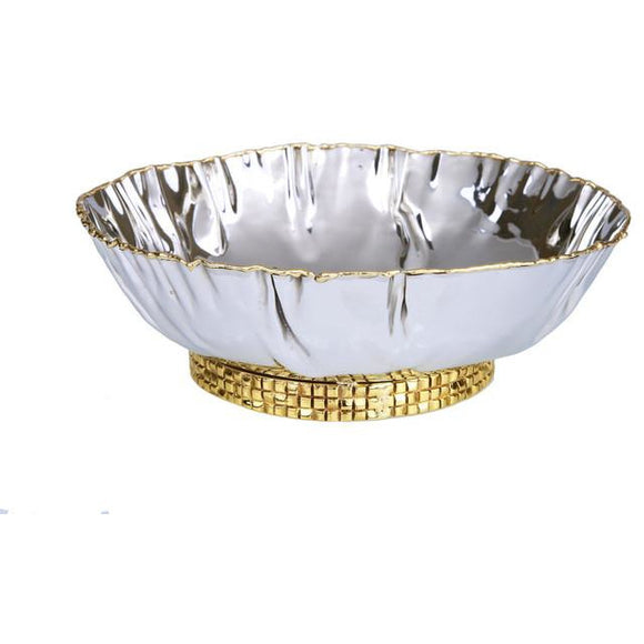 Stainless Steel Crumpled Bowl With Mosaic Base - Small - Elegant Sterling 