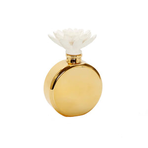 Gold Bottle Diffuser With White Flower, "Iris & Rose" Scent - VD3056