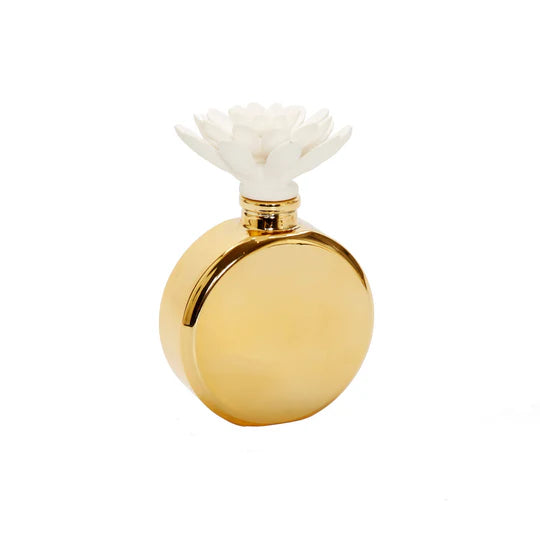 Gold Bottle Diffuser With White Flower, 