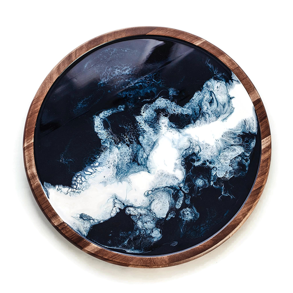 Acacia Lazy Susan - Navy/White/Metalic