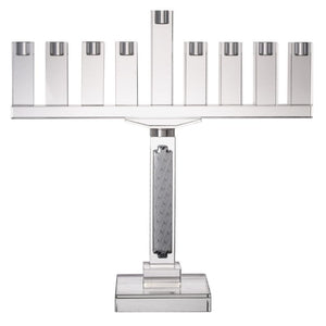 Glass Menorah - Clear with Silver