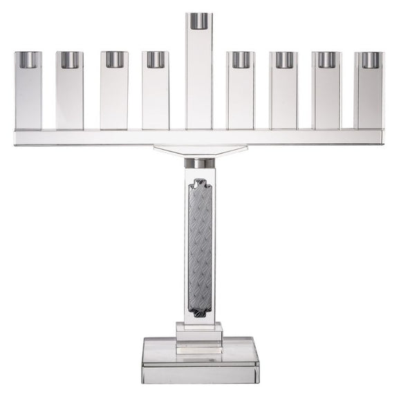 Glass Menorah - Clear with Silver