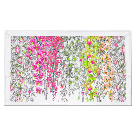 Orchid Garden Pink Green 22.5X14.5 Acrylic Tray