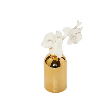 Gold Bottle Diffuser With Gold Cap And White Flower, 