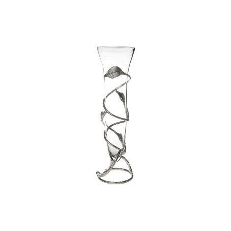 Glass Vase With Removable Nickel Leaf Design Base