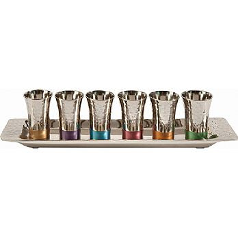 Kiddush / Liquor Cups Cordial Set By Emanuel Hammered with Colour YEGA2